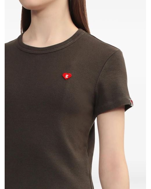 A Bathing Ape Gray Heart Detail Ribbed T-Shirt
