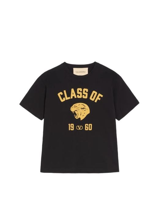 Valentino Garavani Black T-Shirt En Coton Imprimé Panthère for men