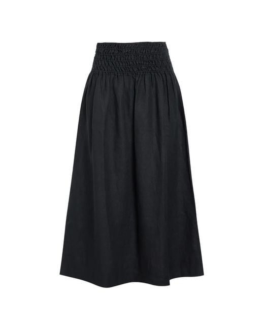 Rails Black Shirred-Waist Flared Midi Skirt