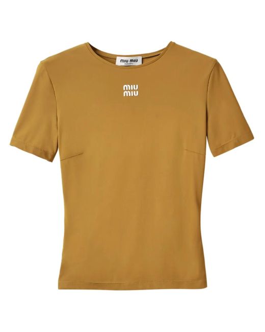 Miu Miu T-Shirt Met Logopatch in het Yellow