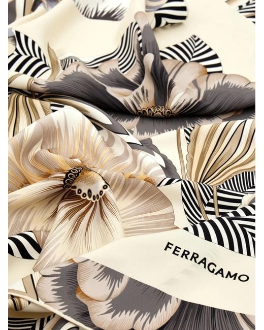 Ferragamo Metallic Brezza Print Silk Scarf