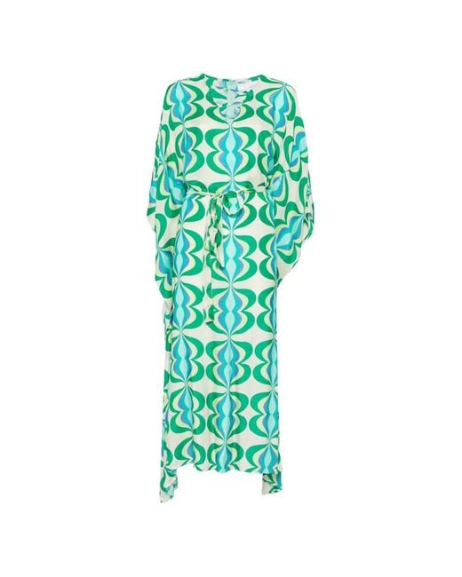 Sundress Green Lavande Printed Lace-Up Kaftan