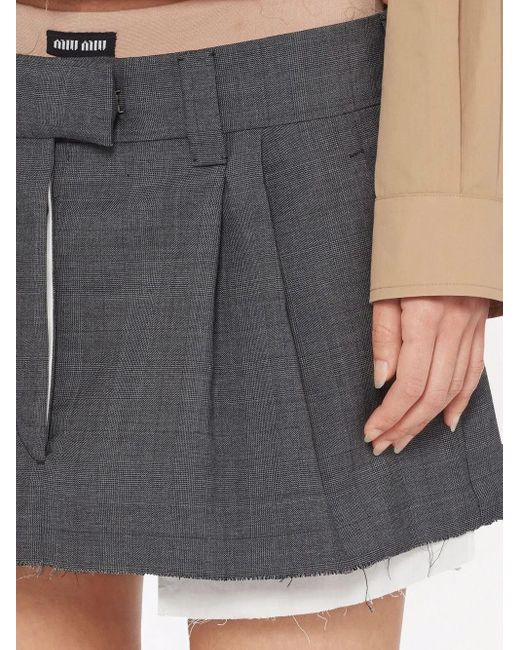Miu Miu Gray Prince-Of-Wales Check Mini Skirt