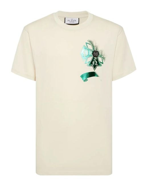メンズ Philipp Plein クレスト ラウンドネック Tシャツ Natural