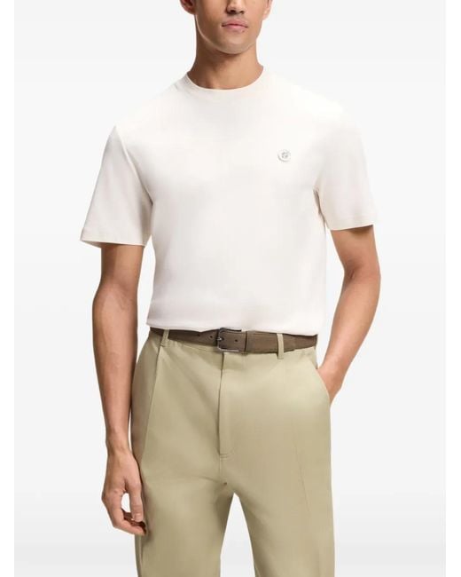 Boss White Double B Monogram-Patch T-Shirt for men