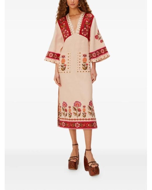 Farm Rio Floral-Embroidered Studded Maxi Dress