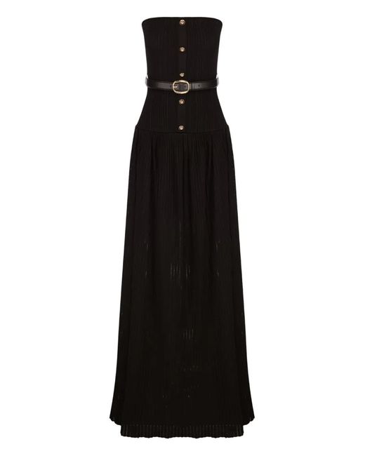 Self-Portrait Black Bandeau Belted-Knit Maxi Dress