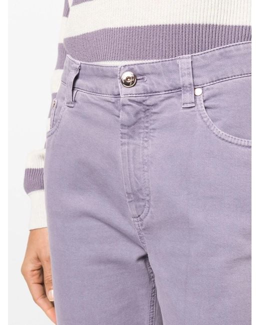 Brunello Cucinelli Purple Pressed-Crease Loose-Fit Jeans