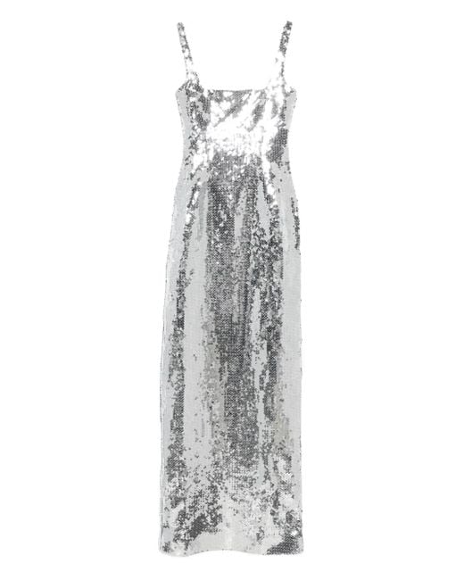 16Arlington Electra スパンコール スクエアネックドレス Gray