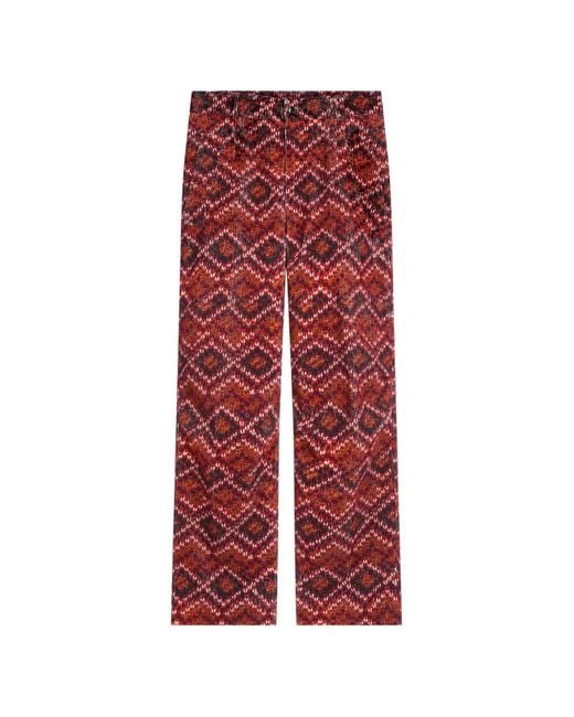 Dries Van Noten Red Printed Corduroy Pants for men