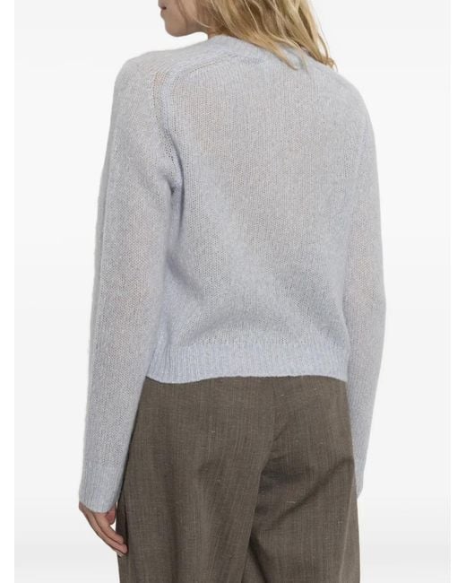 Lisa Yang White Solene Ribbed-Trim Sweater