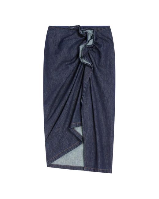 Dries Van Noten Blue Draped Denim Skirt