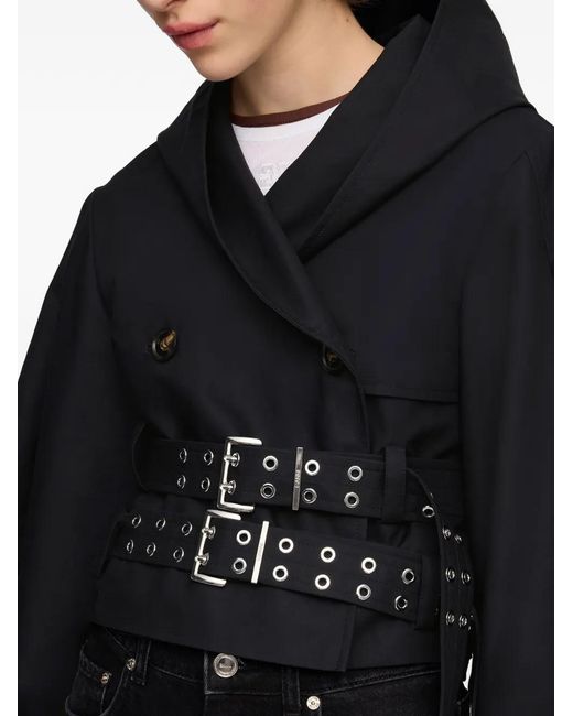 Ganni Black Double-Belt Hooded Jacket