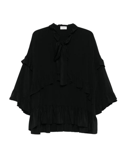 P.A.R.O.S.H. Black Ruffled Tie-Neck Top