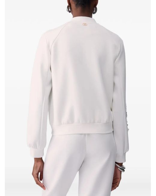 Liu Jo White Sweatshirt With Zip And Bejewelled Embellishment