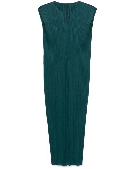 Pleats Please Issey Miyake Green Knife-Pleated Midi Dress
