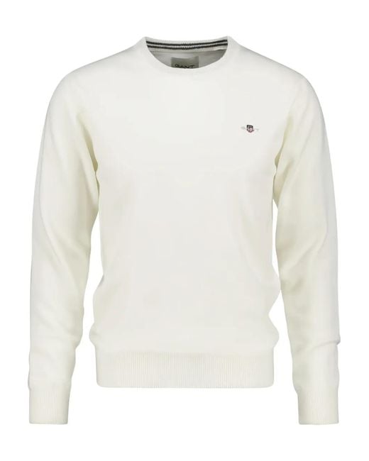 Gant White C-Neck Superfine Lambswool Sweater for men