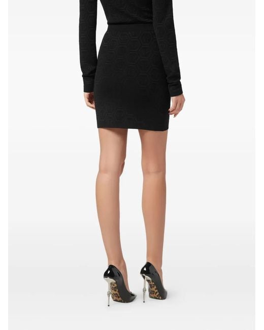 Philipp Plein Black Jacquard-Monogram Mini Skirt