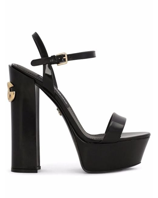 Dolce & Gabbana Black Leather Platform Sandals 105