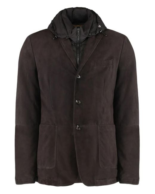 Moorer Black Removable-Hood Leather Jacket for men