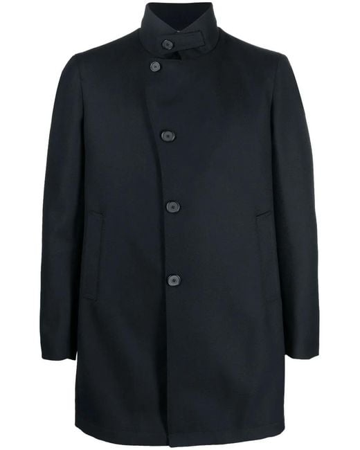 Tagliatore Blue Asymmetric Button Fasten Coat for men