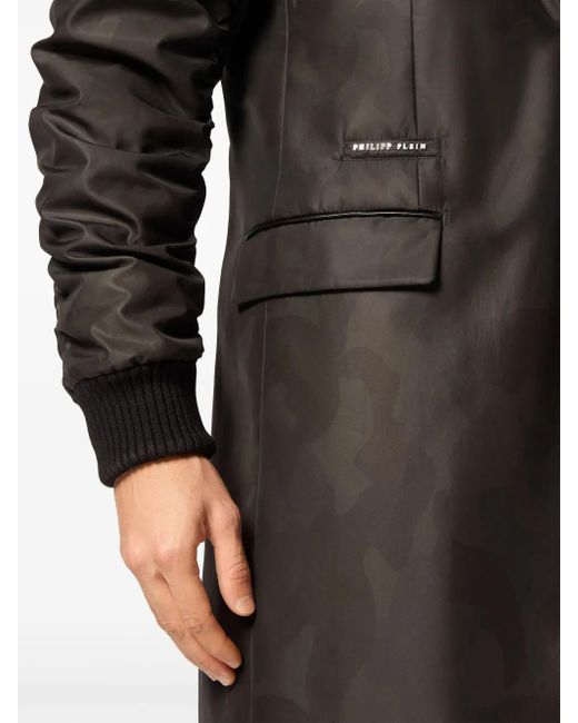 Philipp Plein Black Layered Camouflage-Pattern Coat for men