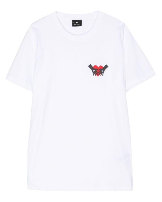 PS by Paul Smith White Heart-print Cotton T-shirt for men