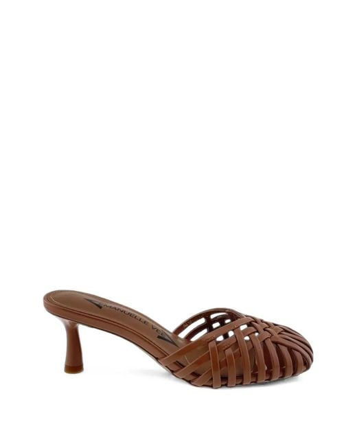 Emanuélle Vee Brown Interwoven Kitten-Heel Sandals