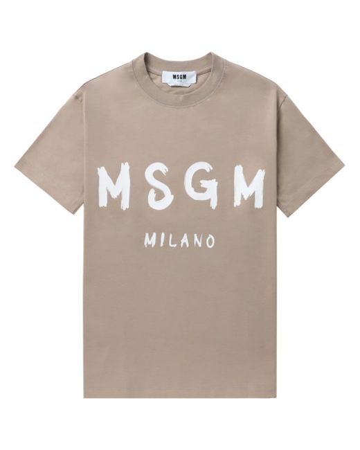 MSGM Gray Logo-print Cotton T-shirt