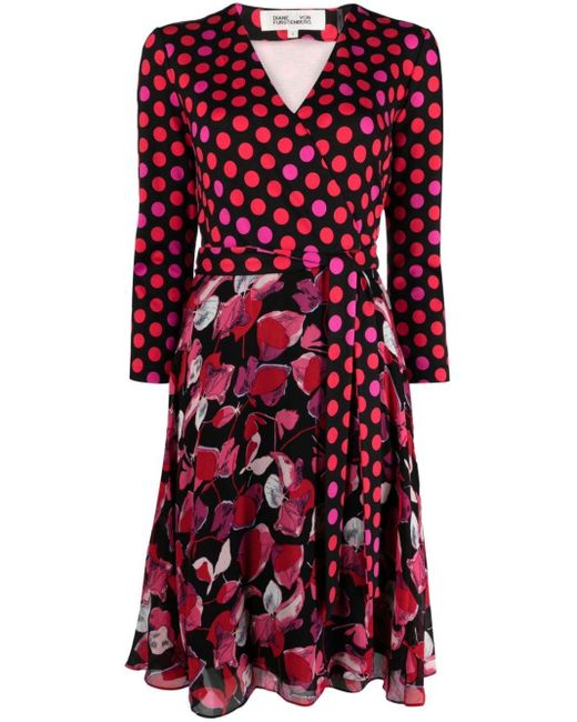 Diane von Furstenberg Irina Mix-print Wrap Dress in Red | Lyst