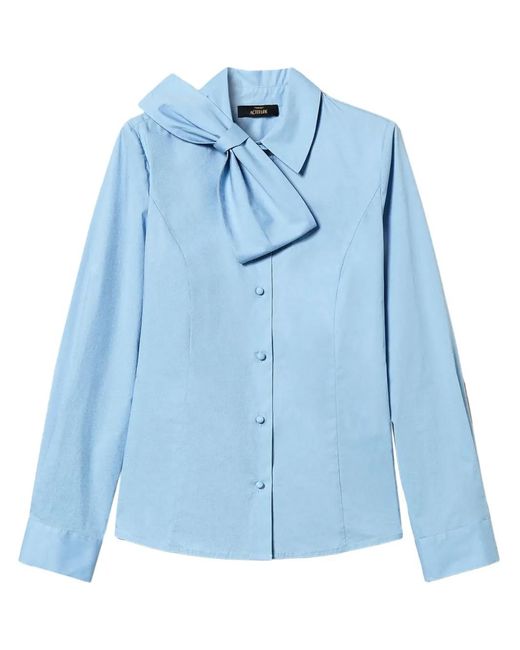 Twinset Blue Bow-At-The-Neck Shirt