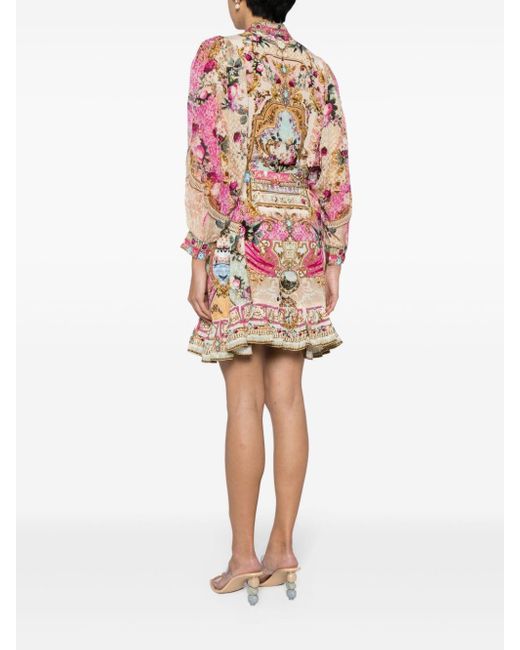 Robe-chemise en soie à imprimé graphique Camilla en coloris Multicolor