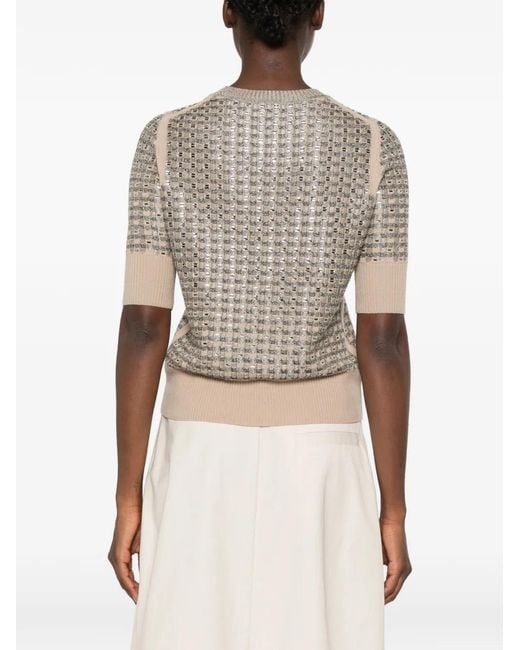 Ermanno Scervino White Sequin-Embellished Checkered Wool Sweater