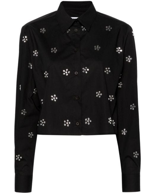 MSGM Black Rhinestone-embellished Cotton Shirt