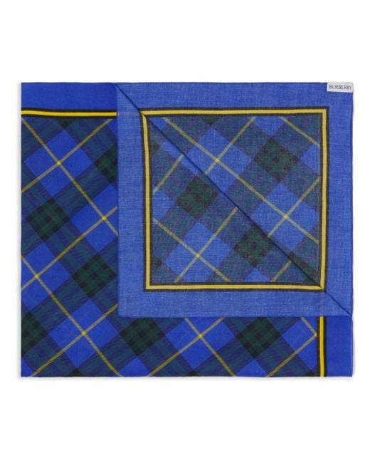 Burberry Blue Checked Cotton Scarf