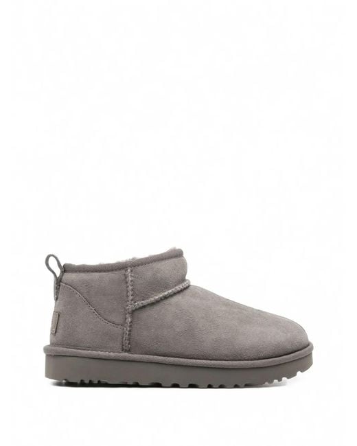 Ugg Gray Classic Ultra Mini Suede Shearling-Lined Boots
