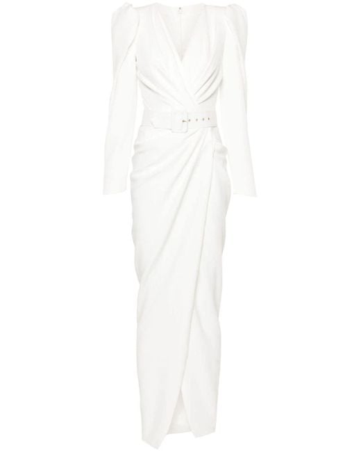 Rhea Costa White Chloe Belted Crepe Dress
