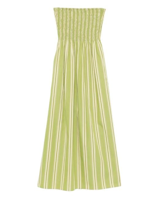 Faithfull The Brand Yellow Jamie Midi Striped Smocked Dress