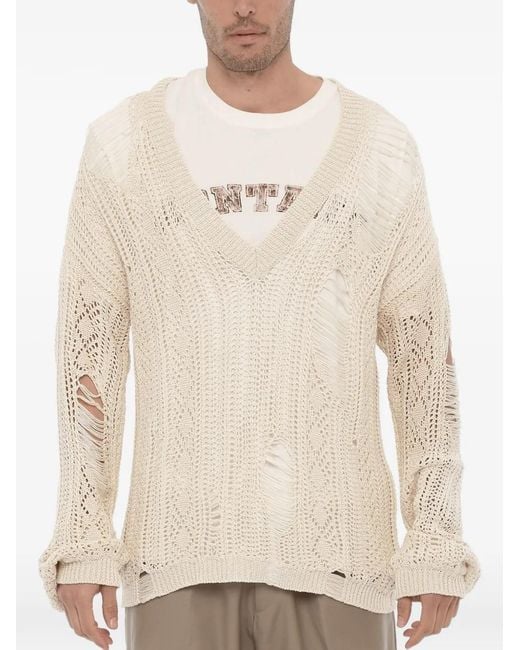 Ramael Natural Pull En Maille Ajourée À Effet Usé for men