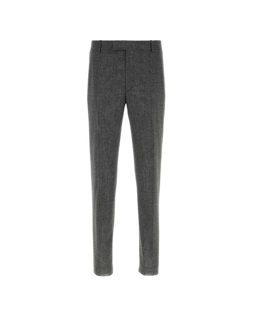 McQueen Gray Embroidered Wool Cigarette Trousers for men