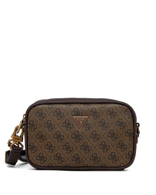 Guess Brown Milano Monogram-Pattern Logo-Plaque Shoulder Bag for men