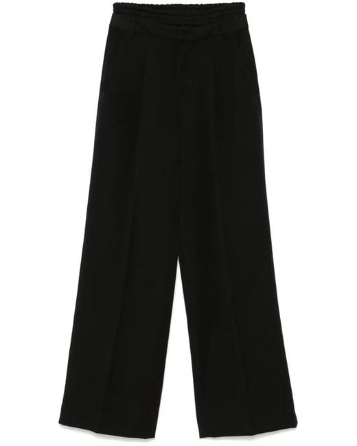 Liu Jo Black Layered-Effect Straight-Leg Trousers