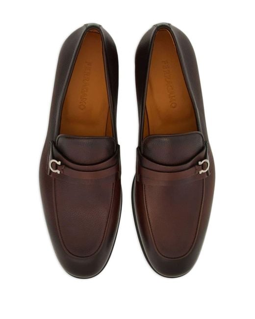 Ferragamo Brown Gancini-buckle Leather Loafers for men