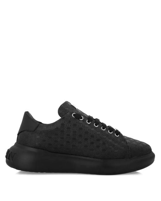 Philipp Plein Black Monogram-Embossed Leather Sneakers
