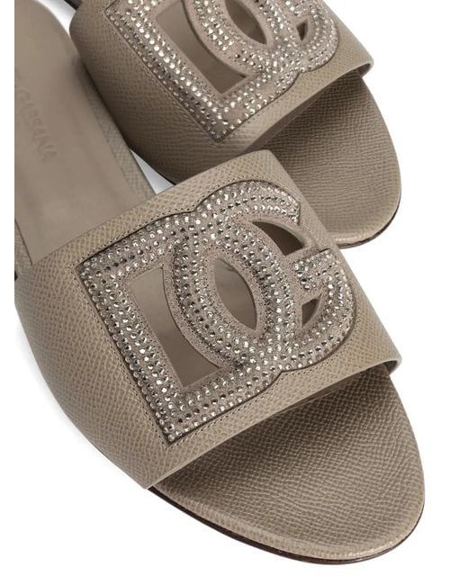 Dolce & Gabbana White Suede And Dauphine Calfskin Flat Slippers With Rhinestones