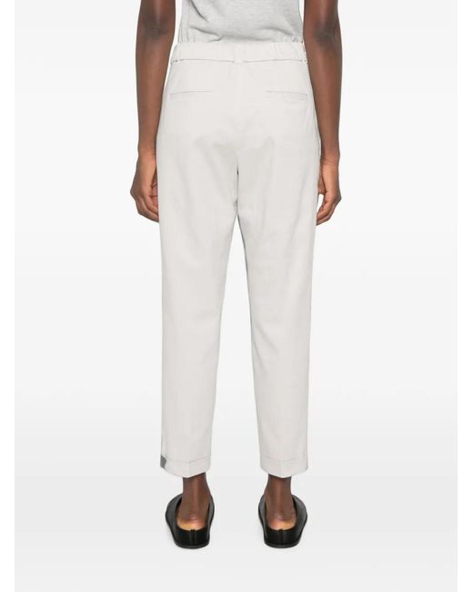 Peserico White Cropped-Leg Turn-Up Trousers