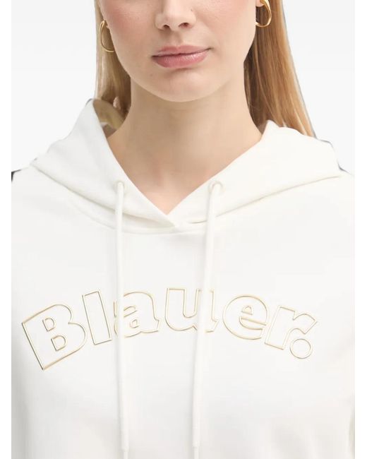 Blauer White Fayette Logo-Embroidered Drawstring Hoodie