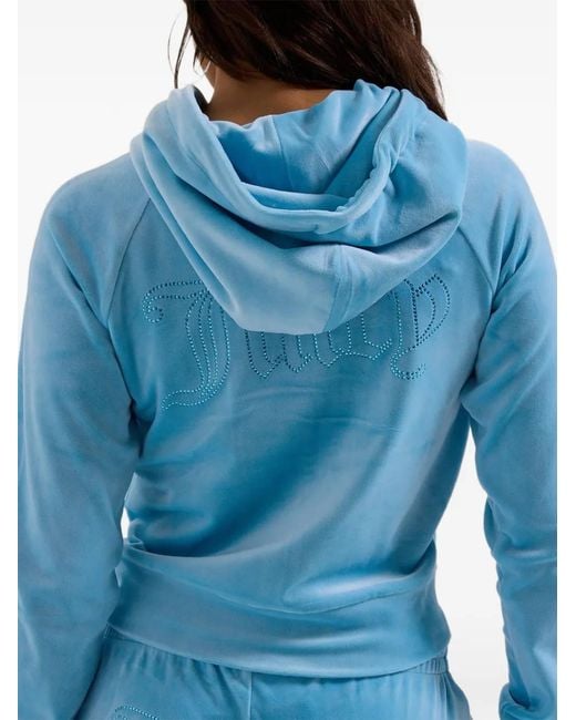 Juicy Couture Blue Diamanté Velour Zip-Up Hoodie
