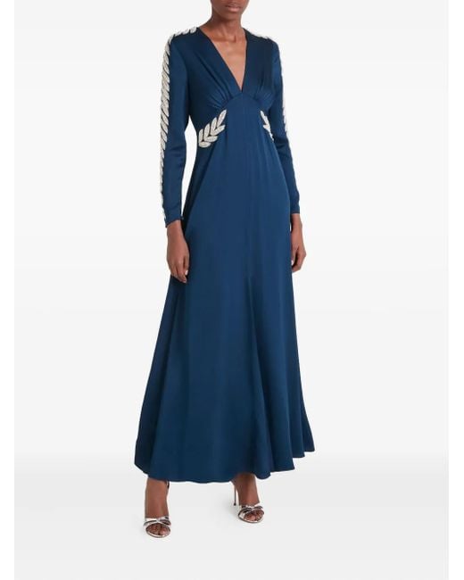 Temperley London Blue Vine Long-Sleeves Maxi Dress
