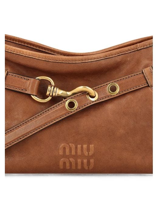Miu Miu Brown Buckle-Detail Logo-Embossed Shoulder Bag